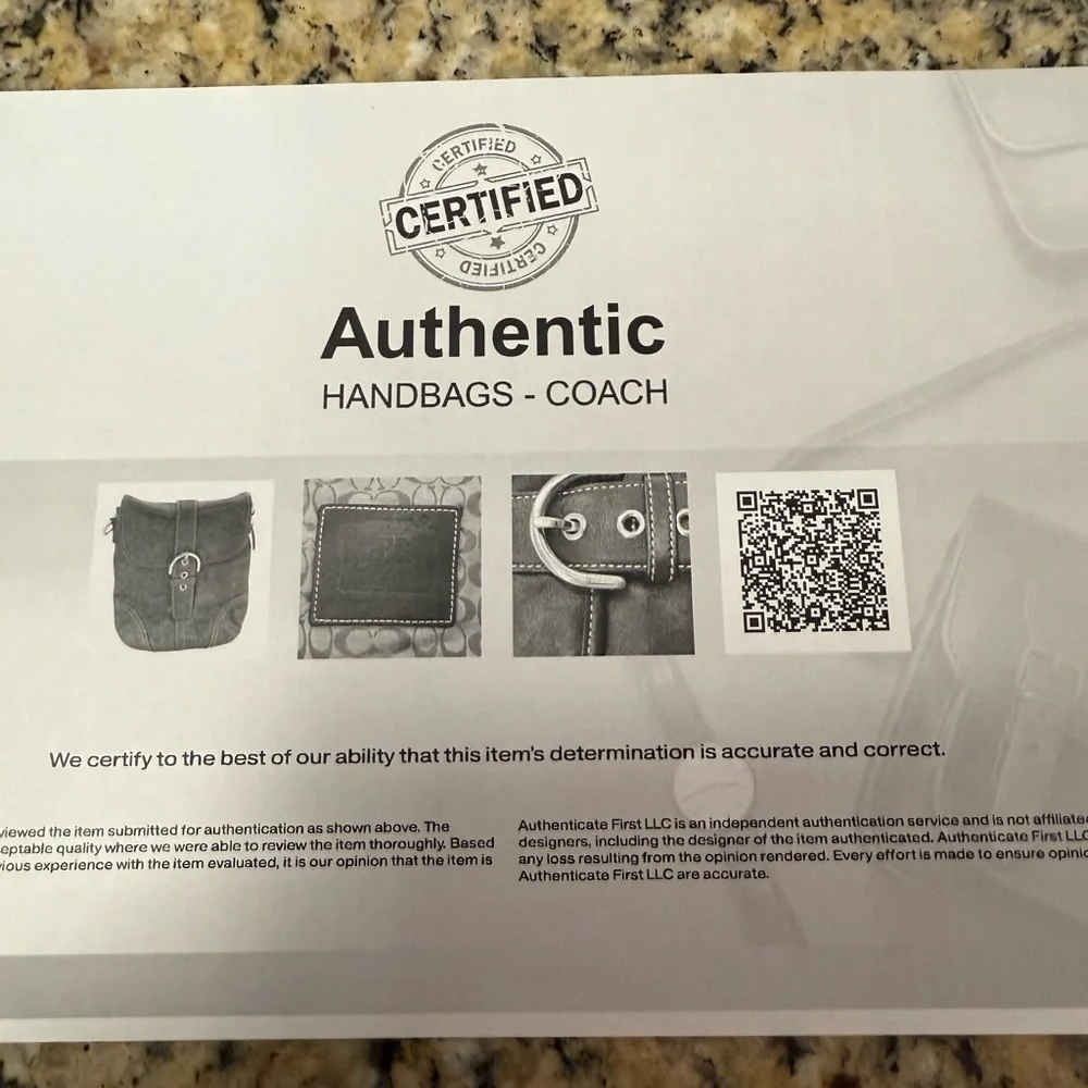 Coach Authentic Handbags Certification Document - Picture 2 of 4